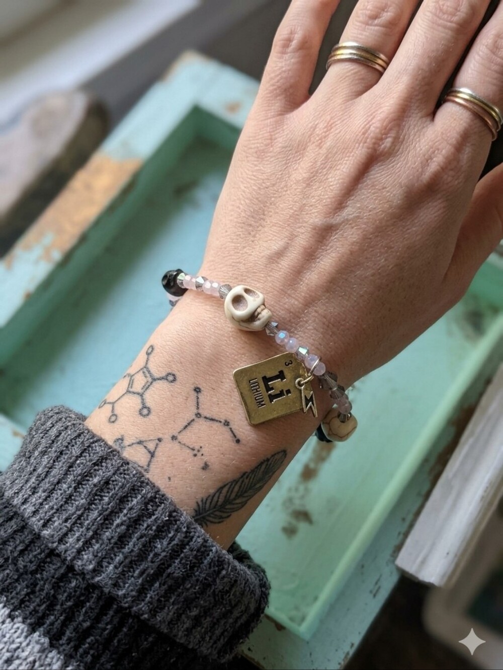 Handmade Skull Charm Beaded Bracelet